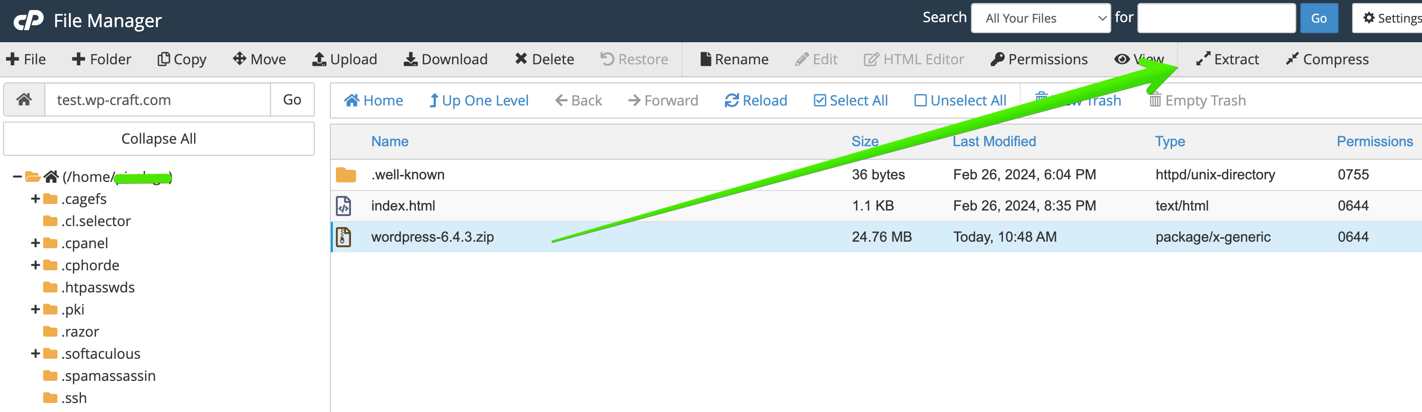 Extract archive in cPanel