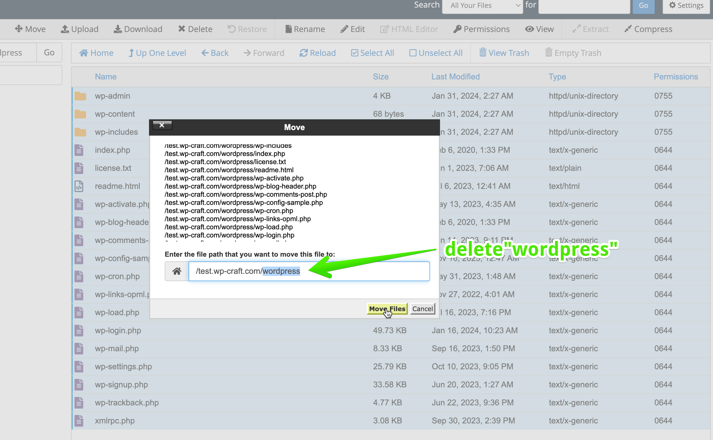 Move WordPress files